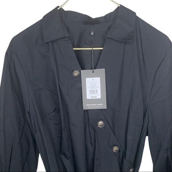 Who What Wear 1X Asymmetric Button Belted Blouse Black - Picture 7 of 7